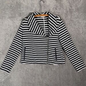 Gap Womens XL Black Striped Cotton Moto Jacket Asymmetrical Zip Shawl Collar